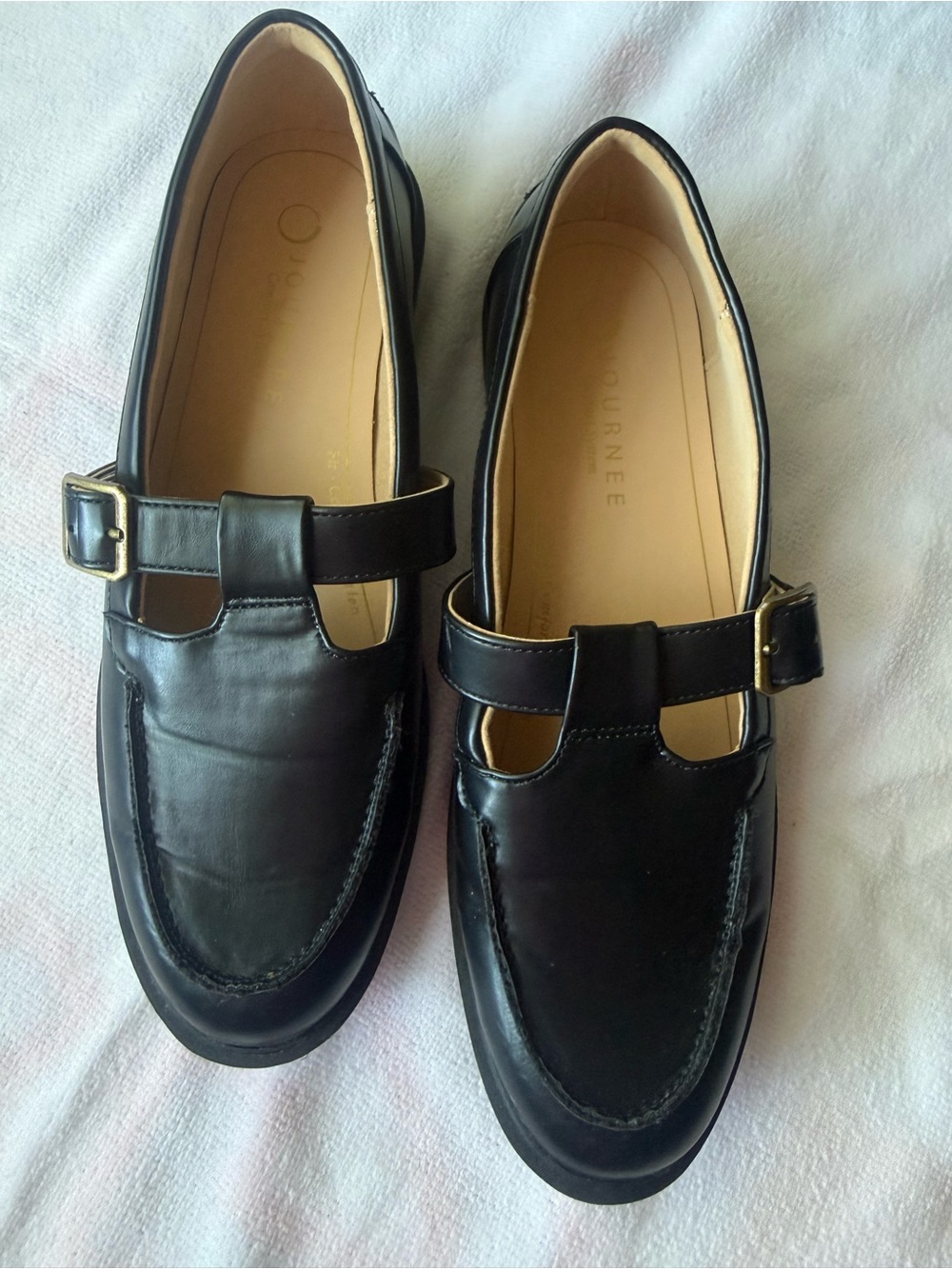 Black Leather Mary Jane Loafers - Journee